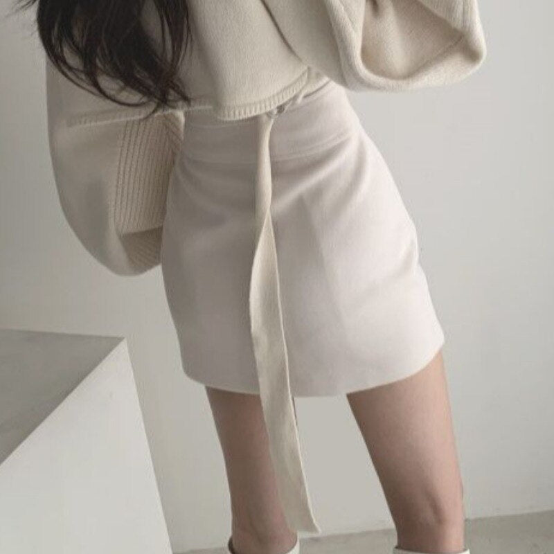 2021 New Korean Version of Pure Color Wild High Waist Bag Hip Skirt A-Line Skirt Woolen Short Skirt Tide